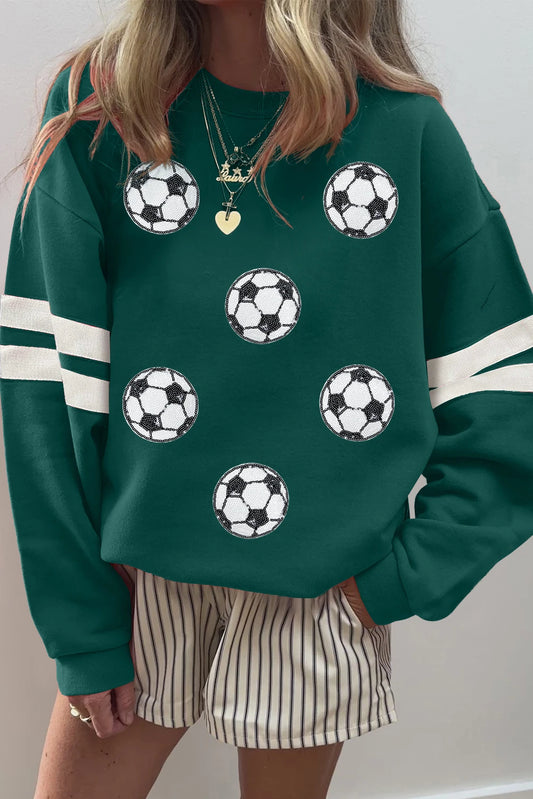 Sequin Patched Graphic Oversized Varsity Sweatshirt