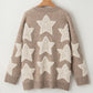 Star Textured Sweater Pockets Cardigan