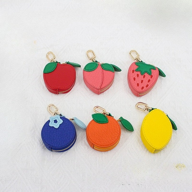 Fruit-Shaped Mini Coin Purse Keychain - Portable PU Leather Wallet & Bag Charm