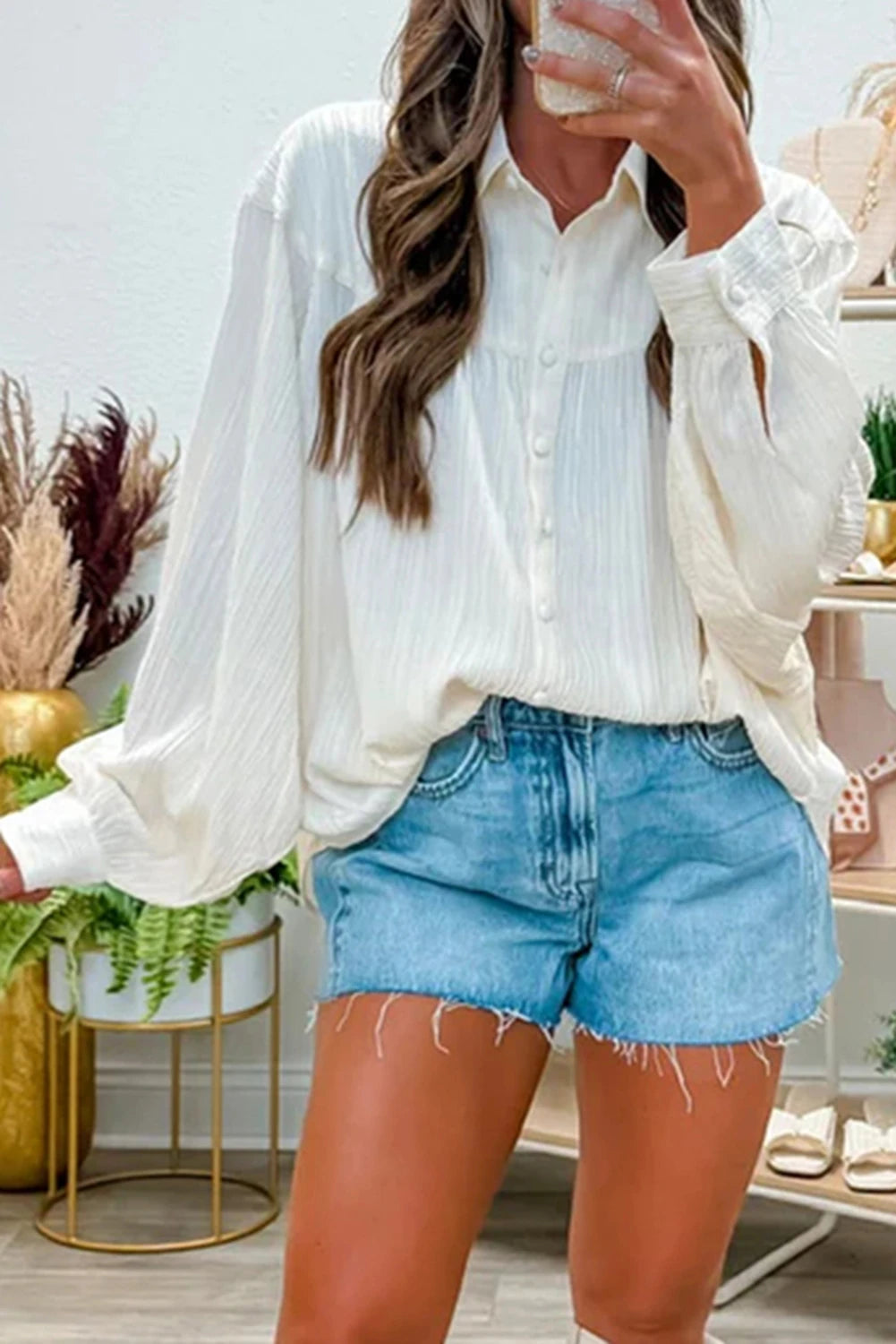 Sleeve Button Down Loose Shirt