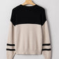 Block Knit Striped Sleeve Detail Casual Sweater