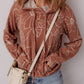 Floral Twisted Rib Drawstring Kangaroo Pocket Hoodie