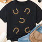 Western Shiny Horseshoes Pattern High Low Hem Casual T Shirt
