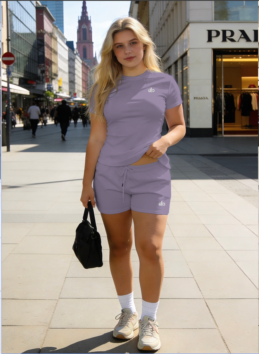 Alo-Short Pants and Short Sleeve Top Set(A2166)