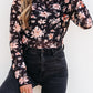Floral Mesh Mock Neck Long Sleeve Slim Fit Top