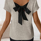 Morn Ribbed Short Sleeve V Neck Colorblock Bow Back Top