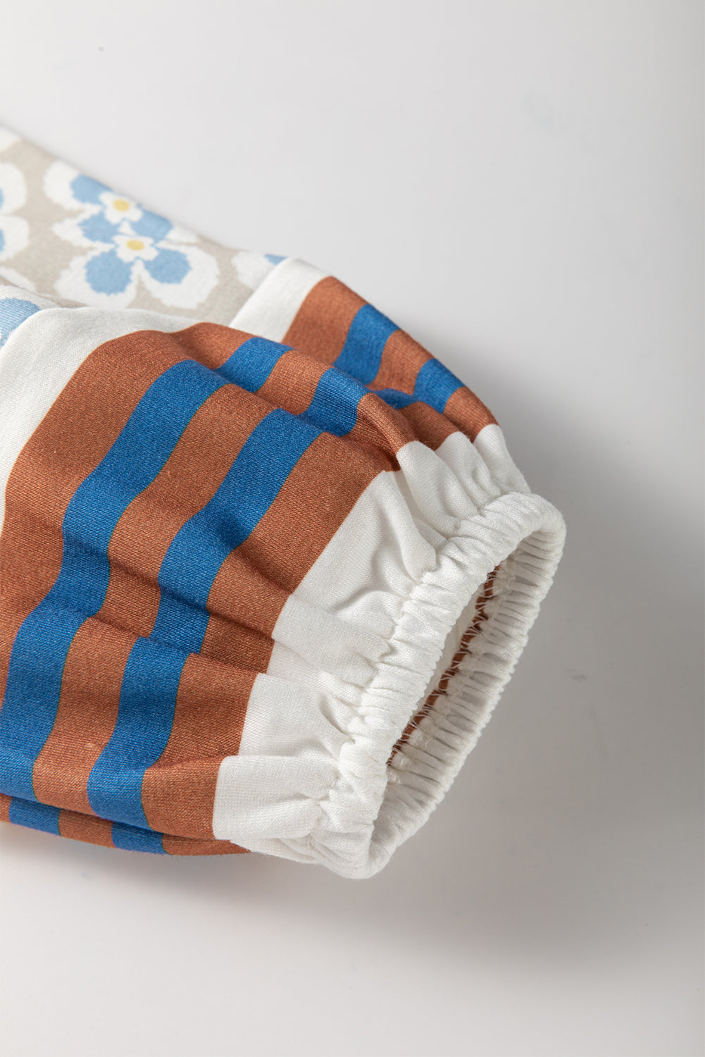 Striped Floral Printed Patchwork Lantern Sleeve Blouse