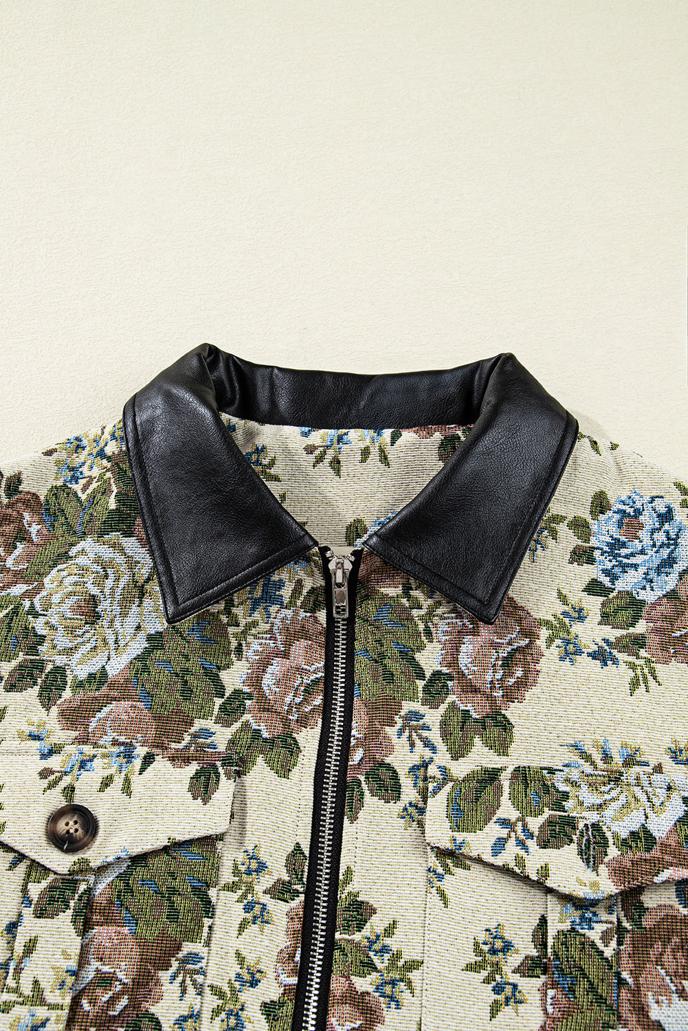 Floral Print Zip Up Contrast Collared Jacket