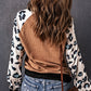 Leopard Sleeve Contrast Knitted Pullover Top