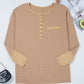 Color Block Waffle Textured Tunic Henley Top with Slits