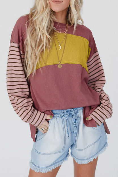 Colorblock Striped Bishop Sleeve Top