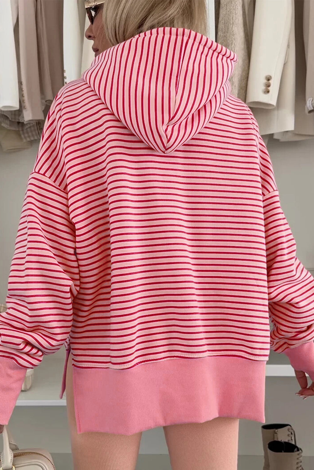 Side Slits Drop Shoulder Loose Fit Hoodie