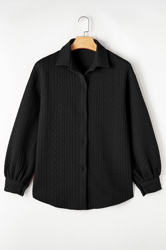 Cable Texture Puff Sleeve Loose Shacket