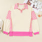 Contrast Polo Collar Drop Shoulder Patchwork Plus Size Pullover