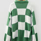 Checkered Pattern Polo Collar Loose Sweater