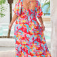 Abstract Printed Puff Sleeve Square Neck Smocked Bust Tied Back Plus Size Dress