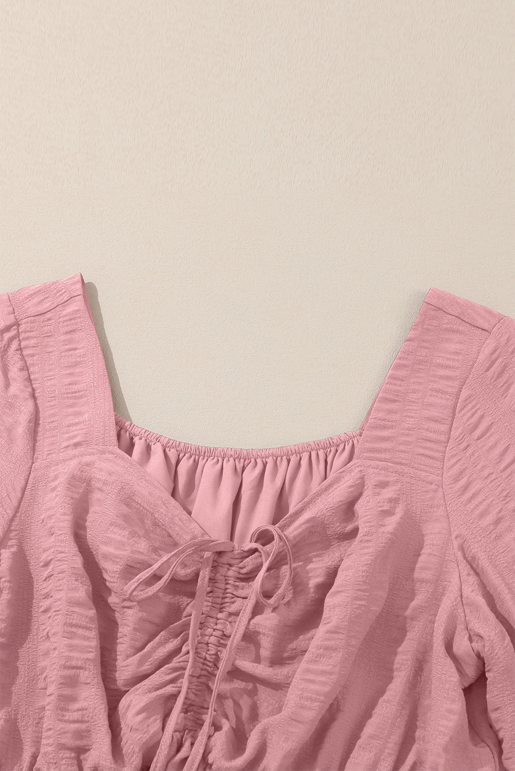 Lace-up Ruched Front Long Sleeve Ruffle Hem Plus Size Midi Dress