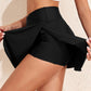 Solid Pocketed Crossover High Waist Swim Skort