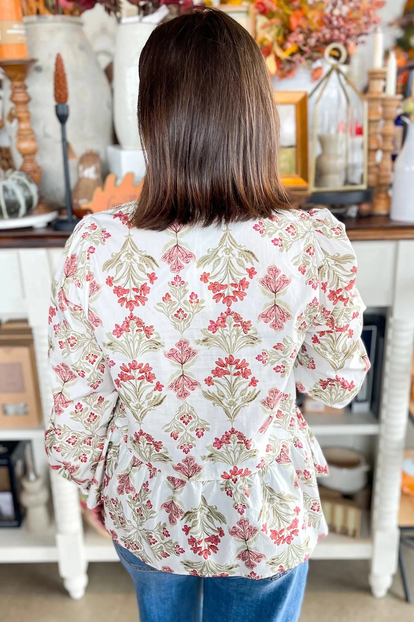 V Neck Long Sleeve Peplum Top