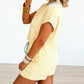 Cream Soft Ribbed Color Block Trim Casual Short Set
