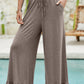 Ruffled Wide Leg Pull On High Waist Pants with Pockets