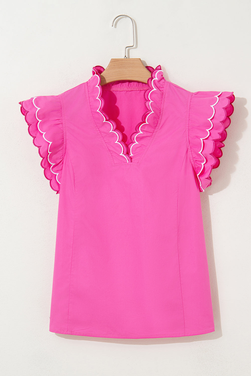 Contrast Scallop Trim Layered Short Sleeve V Neck Blouse