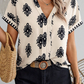 Geometric Print Short Sleeve V Neck Blouse