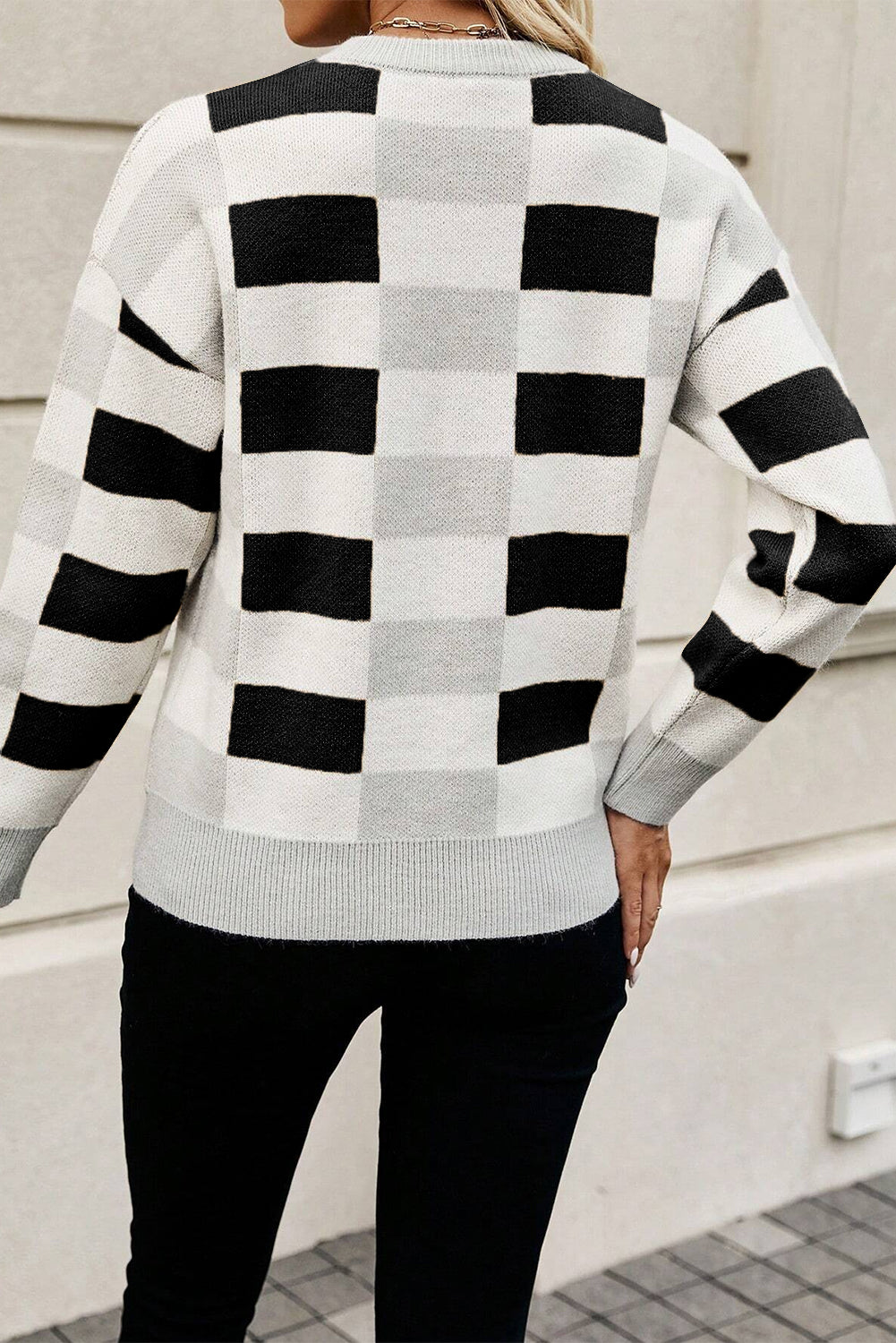 Checkered Ribbed Edge Sweater