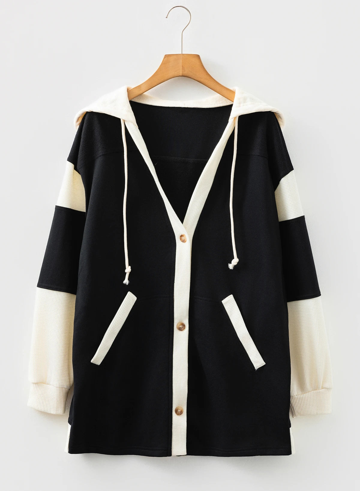 Patchwork Button Front Oversize Hoodie