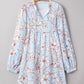 Floral Print Tie Neck 3/4 Sleeve Mini Dress