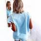 Cream Color Loose Polo Tee Elastic Waist 2pcs Short Set