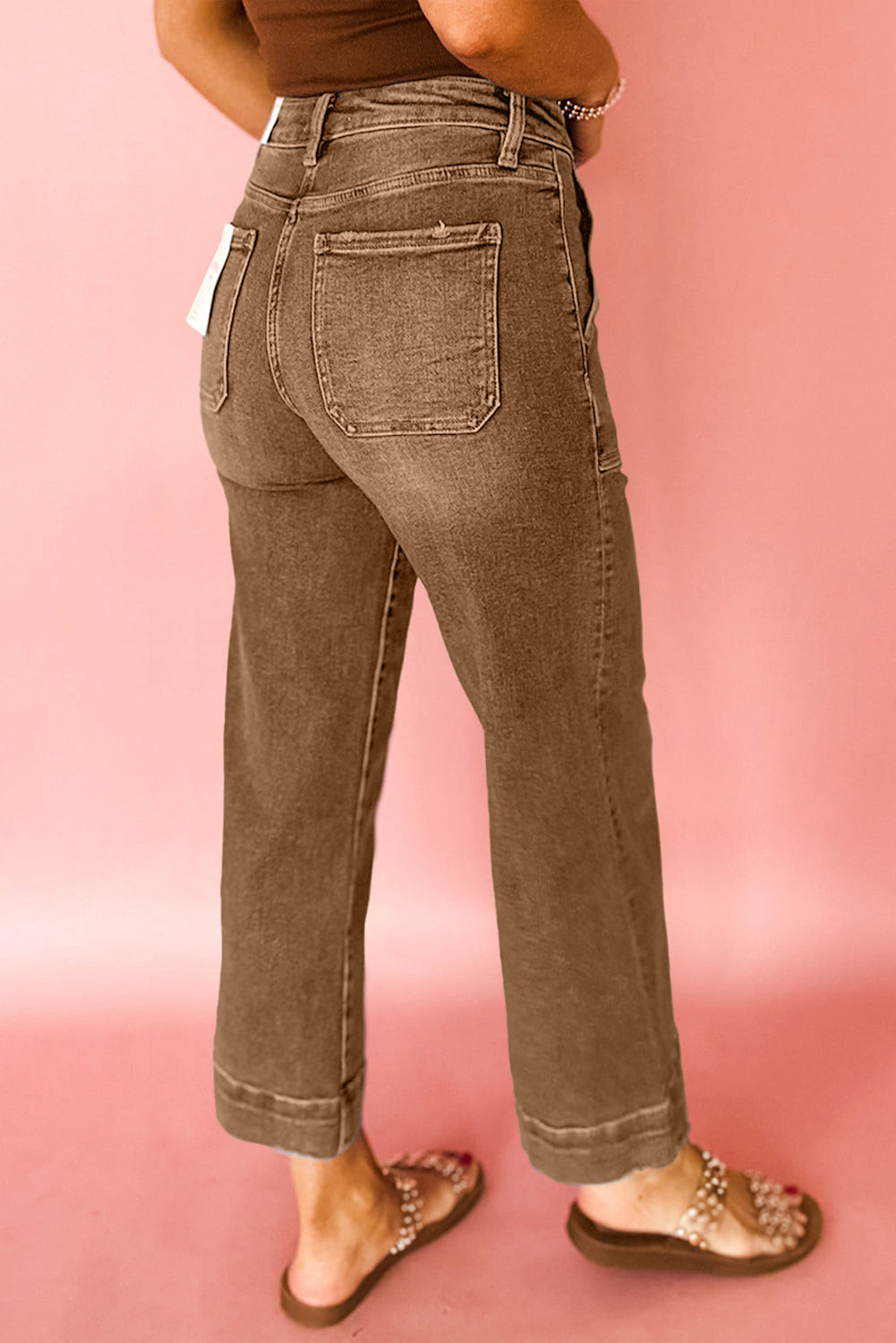 Cropped High Rise Wide Leg Jeans