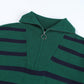 Striped O-ring Zip Collared Loose Sweater Mini Dress