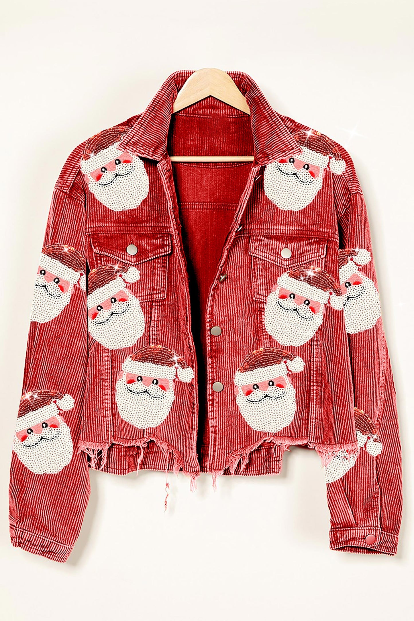 Sequined Santa Christmas Wash Corduroy Jacket