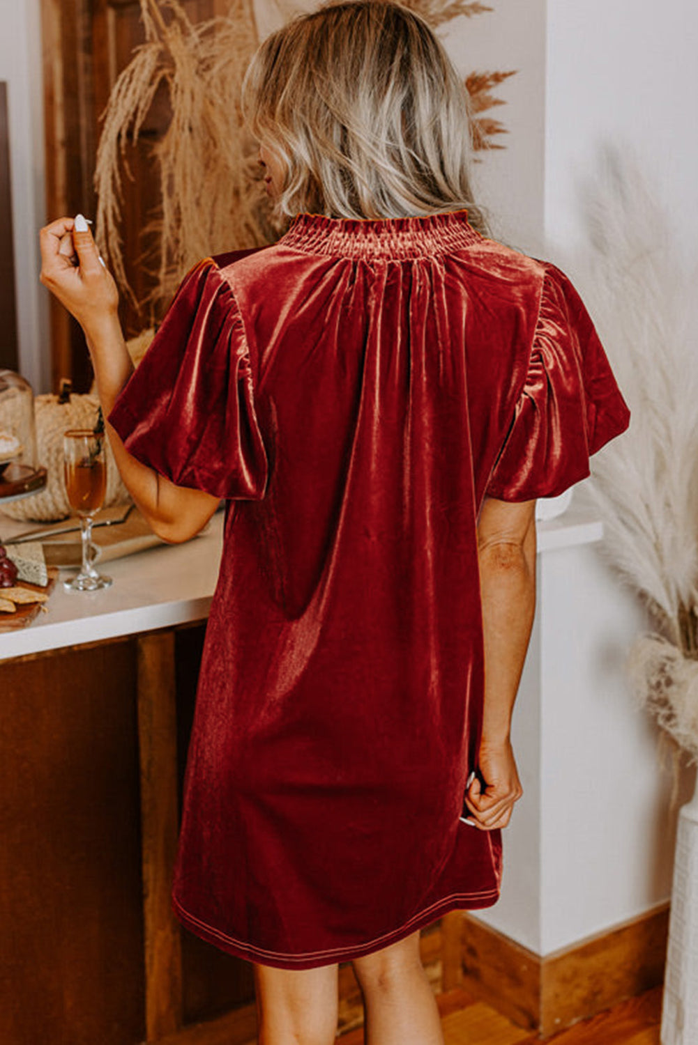 Velvet Puff Sleeve Mini Dress