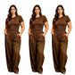 A-Short-sleeve wide-leg trouser set(Q6343)