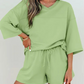 Meadow Mist Green Solid Loose V Neck Half Sleeve Tee and Shorts