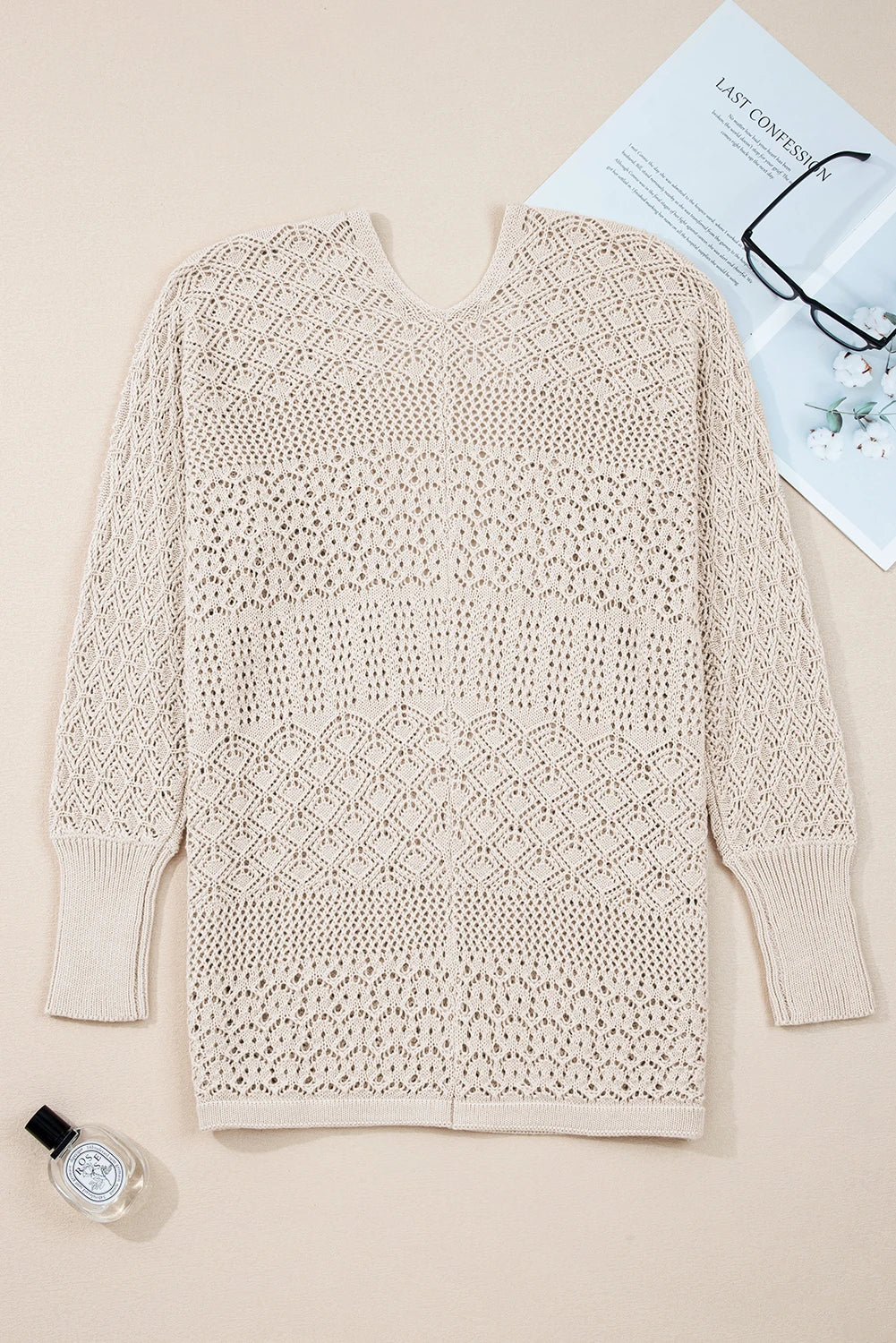 Hollowed Knit Open Front Cardigan