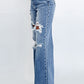 Wash Distressed Wide Leg Jeans