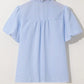 Beau Blue Striped Ruffle Short Bubble Sleeve Shirt