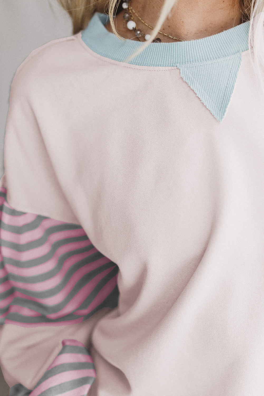 Striped Colorblock Patchwork Drop Shoulder Sweatshirt