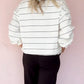 Zip V Neck Casual Stripe Print Drop Shoulder Long Sleeve Top