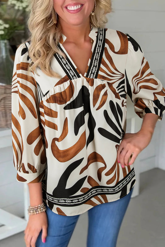 Print Puff Sleeve Loose Blouse