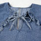 Ruffled Collared Side Pockets Puff Sleeve Denim Mini Dress