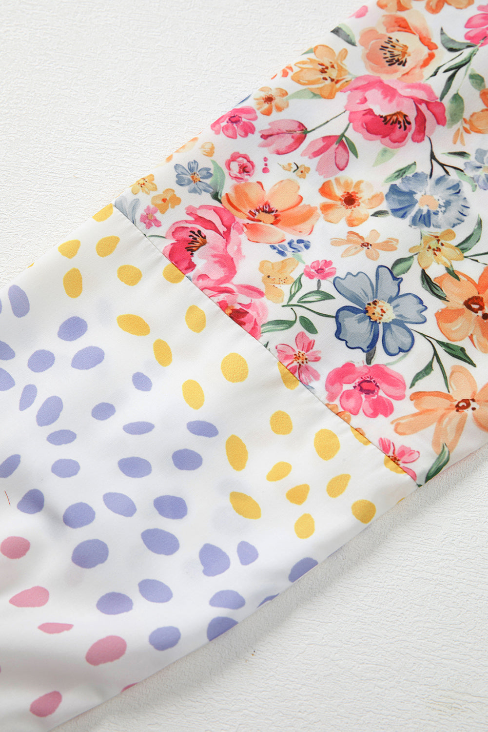 Floral Dotted Mixed Print Patchwork Sleeve High Low Casual Sweatshirt