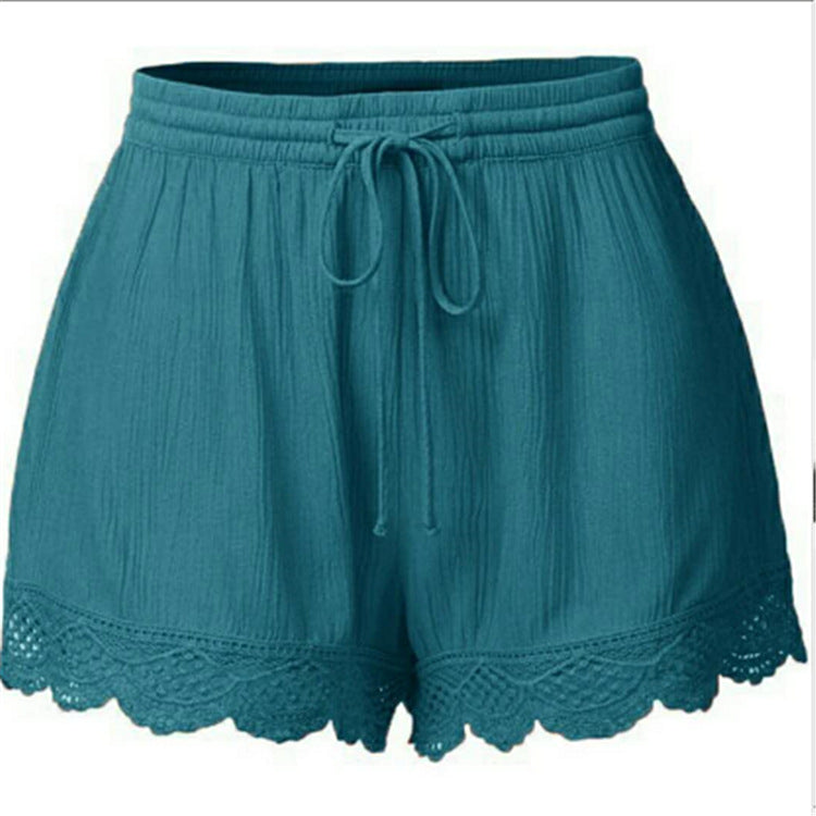 Solid Color Lace Up Shorts Casual Pants