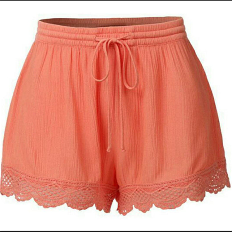Solid Color Lace Up Shorts Casual Pants