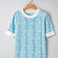 Contrast Floral Crewneck Short Sleeve Sweater