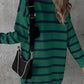 Striped O-ring Zip Collared Loose Sweater Mini Dress