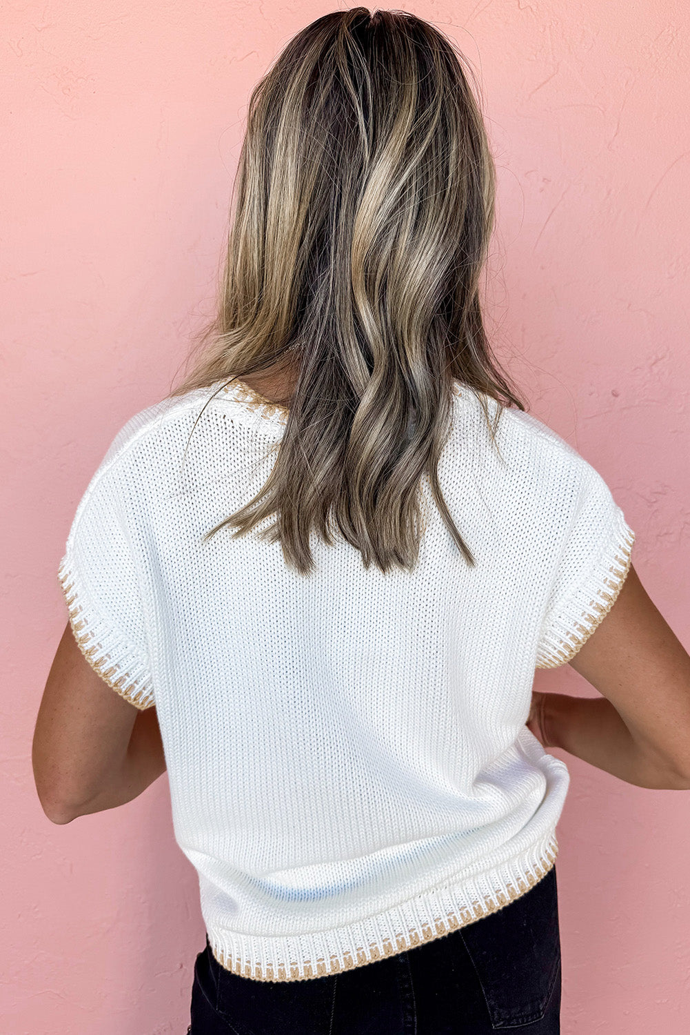 Knitted YEEHAW Stitch Edge Crew Neck Sweater T Shirt